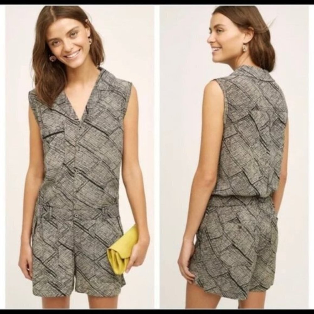 Anthropologie Hei Hei Nova Romper Black White Women Size XS